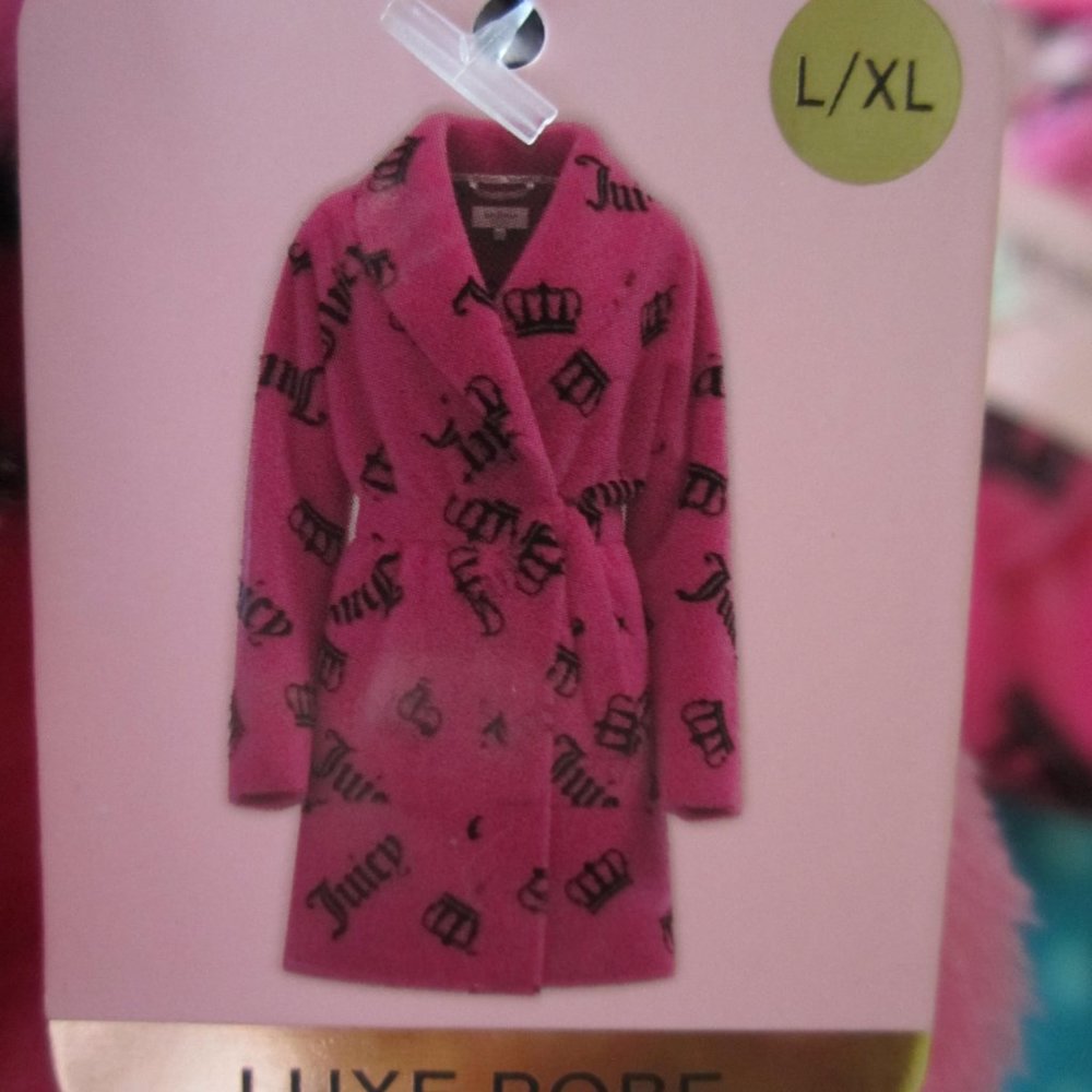 Juicy Couture Bathrobe Robe Sleepwear Hot Pink Crown S/M or L/XL Women NEW - Picture 6 of 6